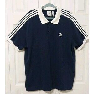 Adidas Men's Classic Cotton Polo Shirt Logo  Stripes Navy Blue White Size 2XL